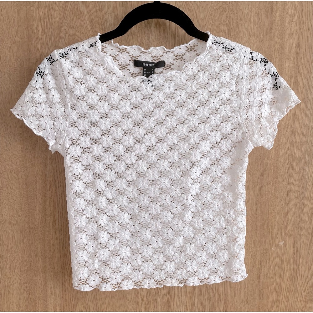 Forever 21 Sheer White Lace Top